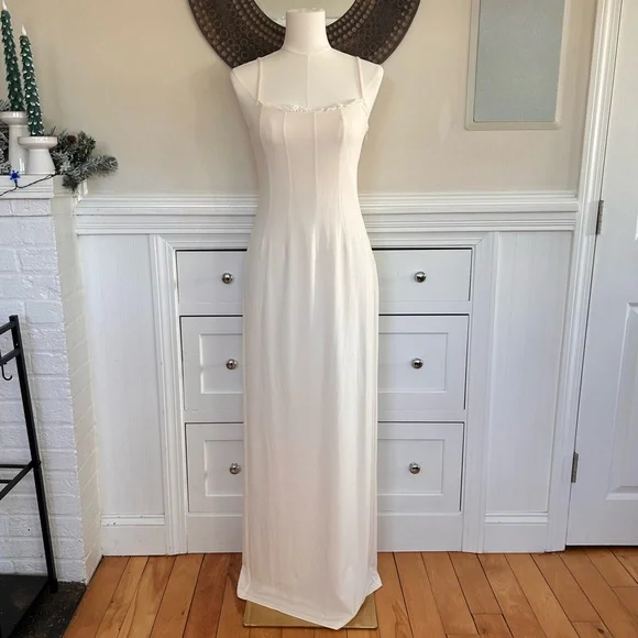 MESHKI Amorette Lace Trim Maxi Dress in Bone Size Medium - Picture 6 of 16